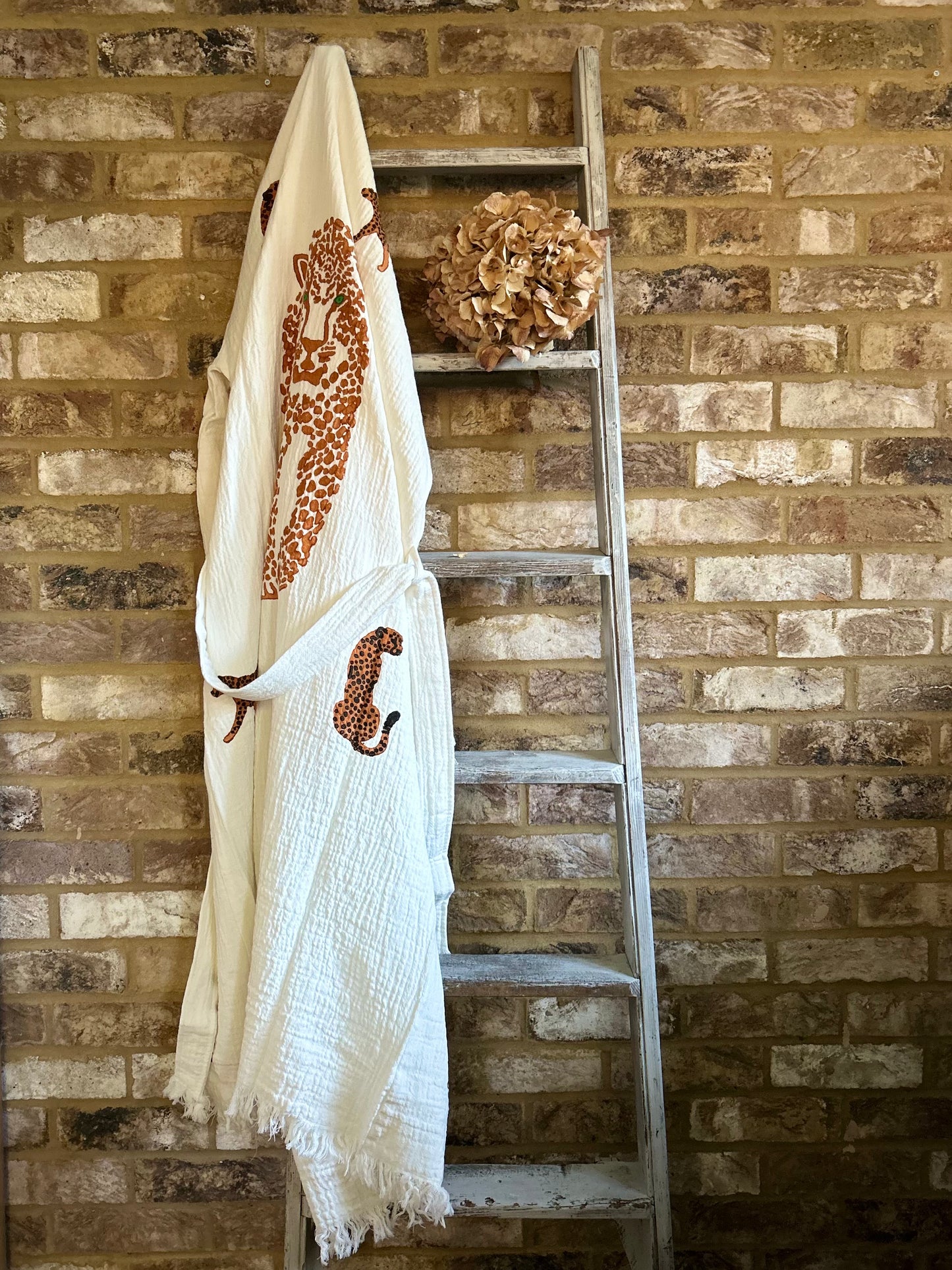 White with Cheetah Kimono Robe: Full length