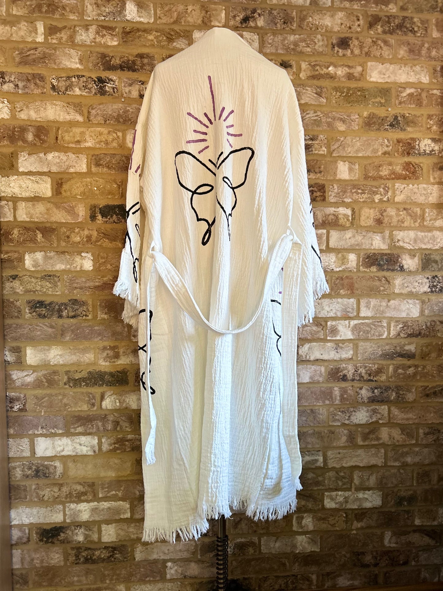 NEW SEASON: White with Butterfly Kimono Robe: Full Length