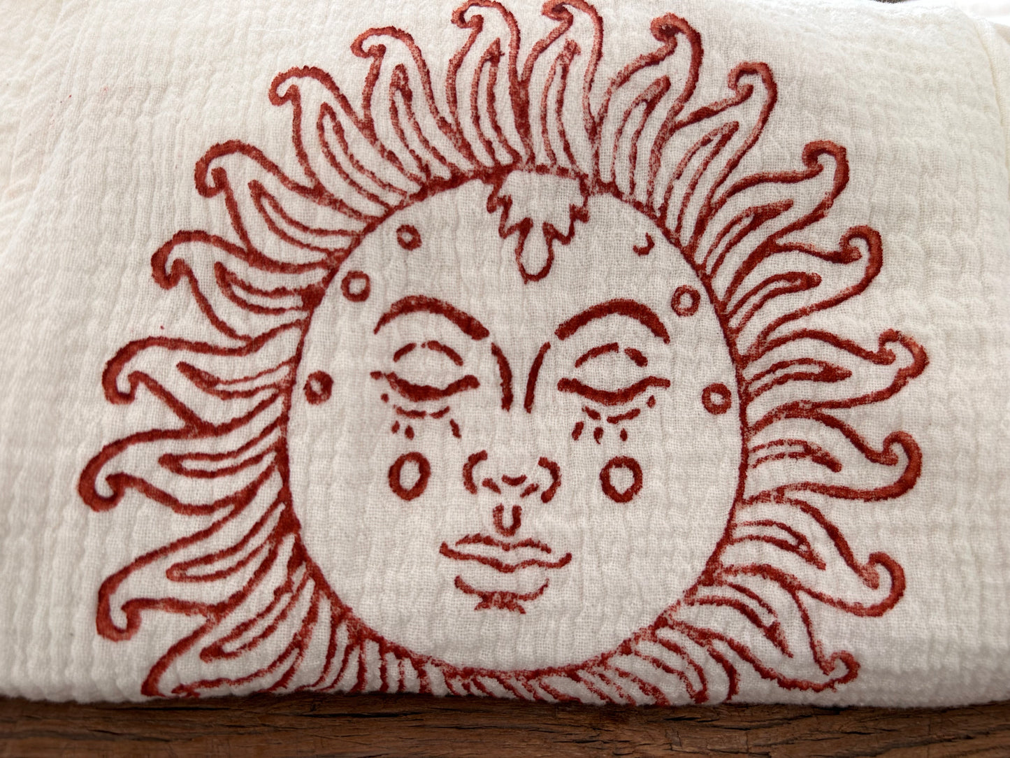 White with Terracotta Sun Kimono Robe: Full Length