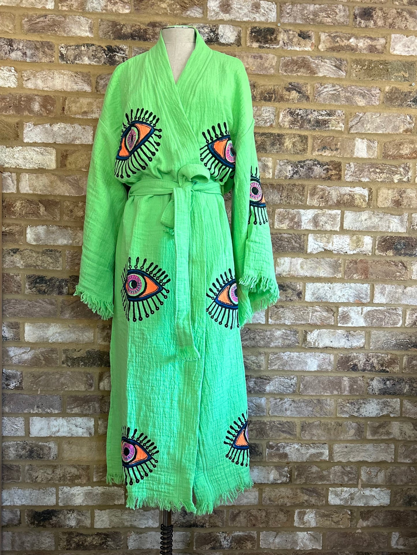 NEW SEASON: Green Eye Print Kimono Robe: Full Length