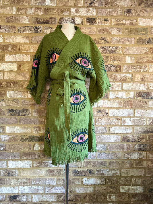 Organic Kimono in Khaki: Short