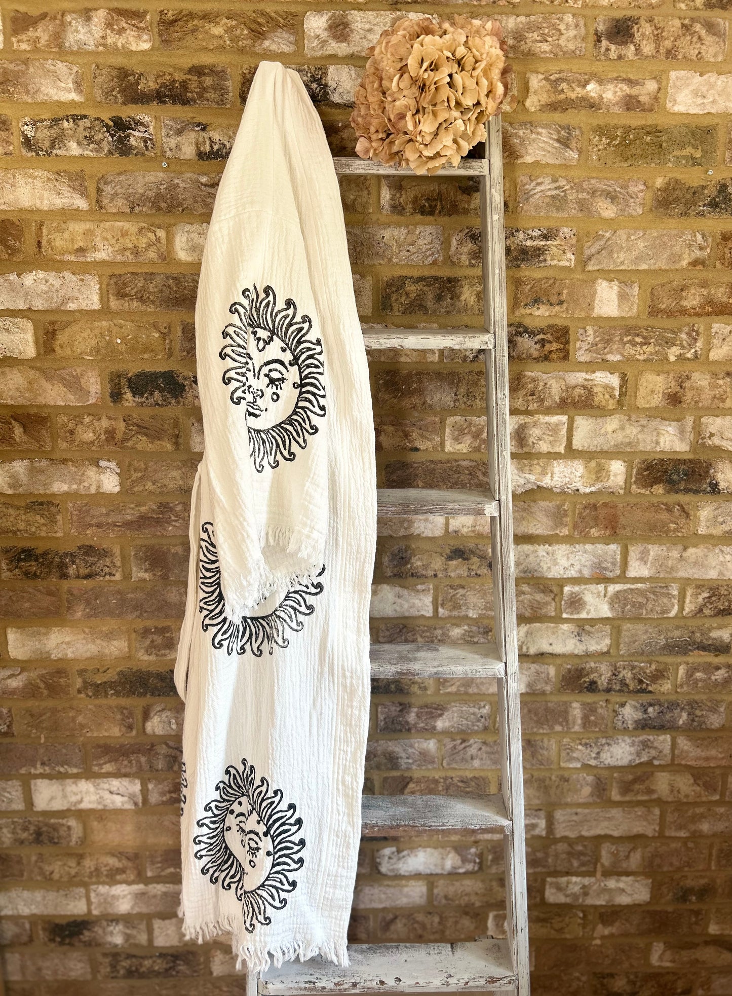 White with Black Sun Kimono Robe: Full Length
