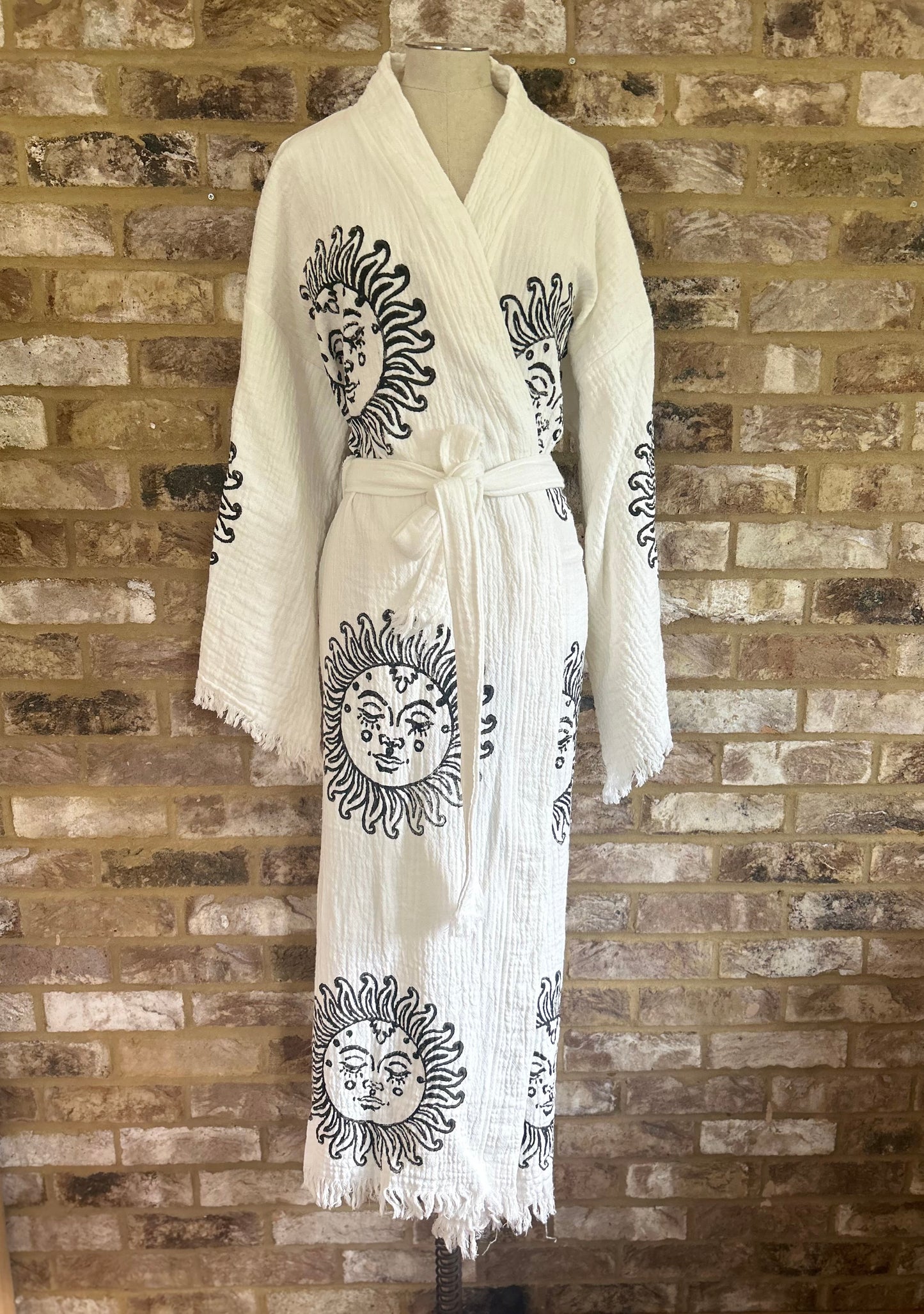 White with Black Sun Kimono Robe: Full Length