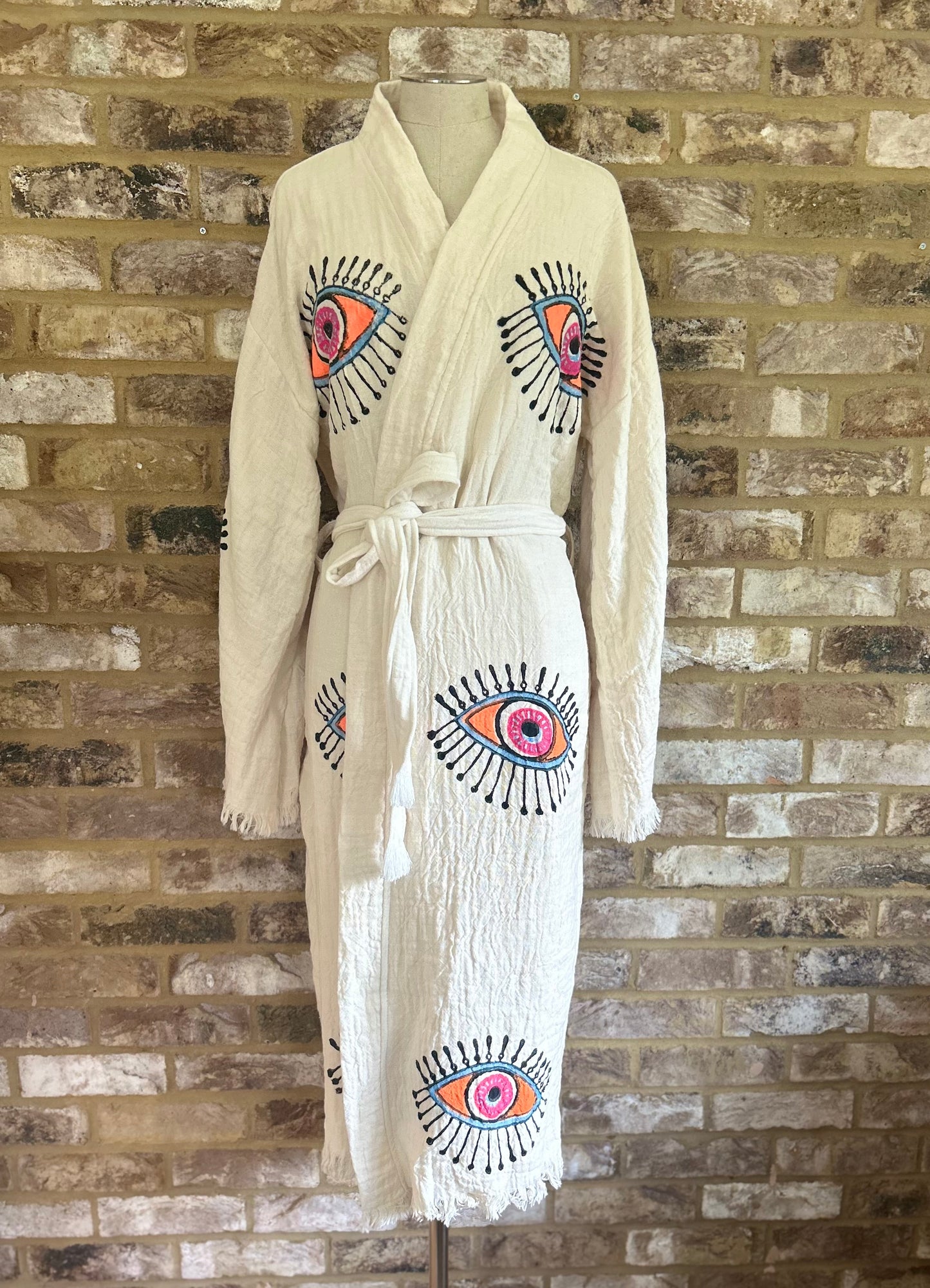 White with Orange Eye Kimono Robe: Full Length