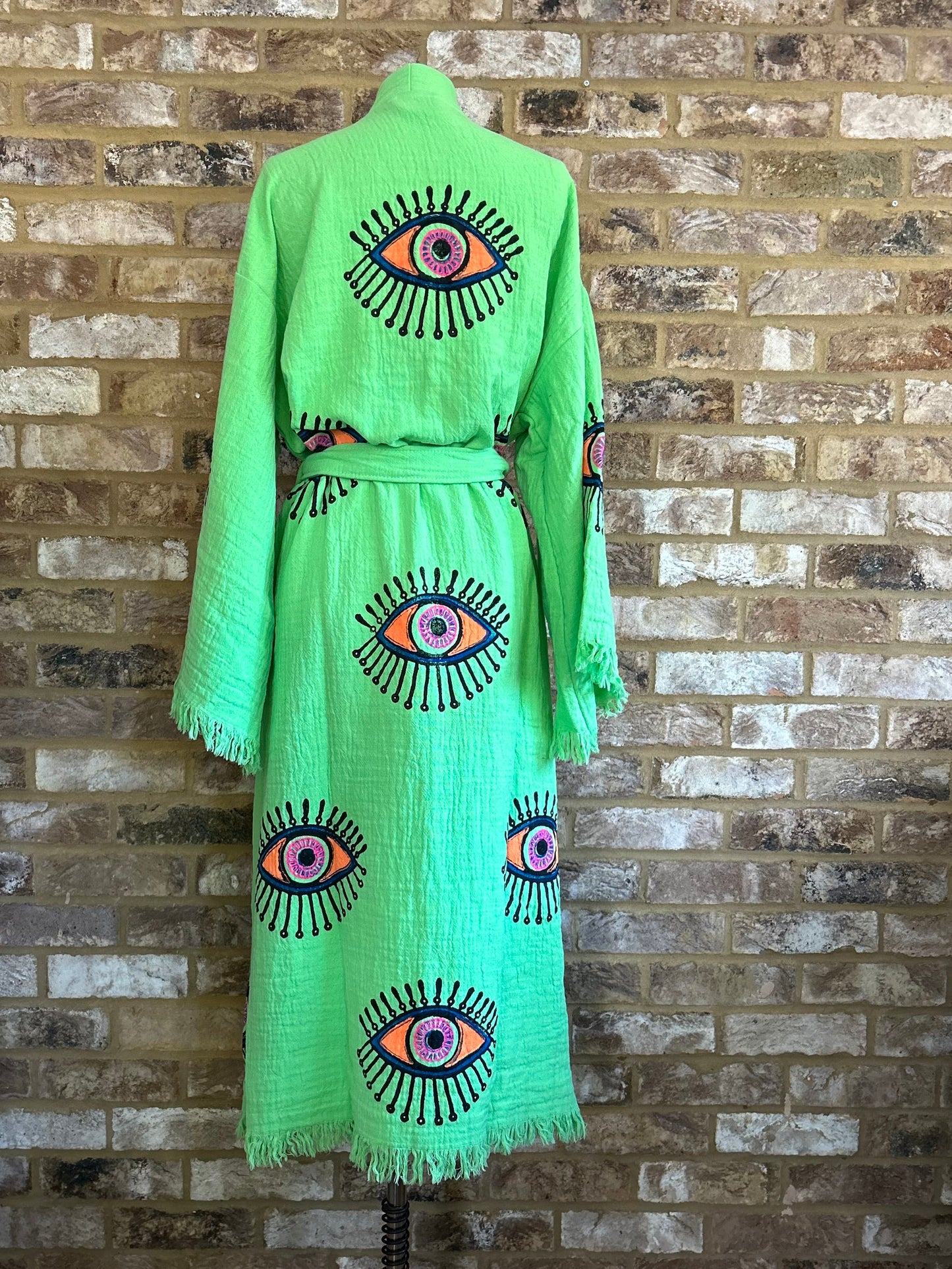 NEW SEASON: Green Eye Print Kimono Robe: Full Length