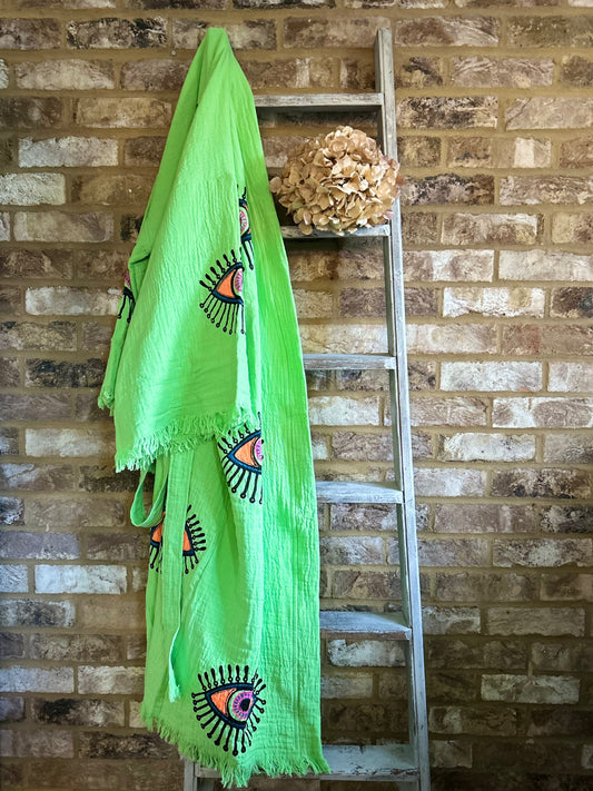 NEW SEASON: Green Eye Print Kimono Robe: Full Length