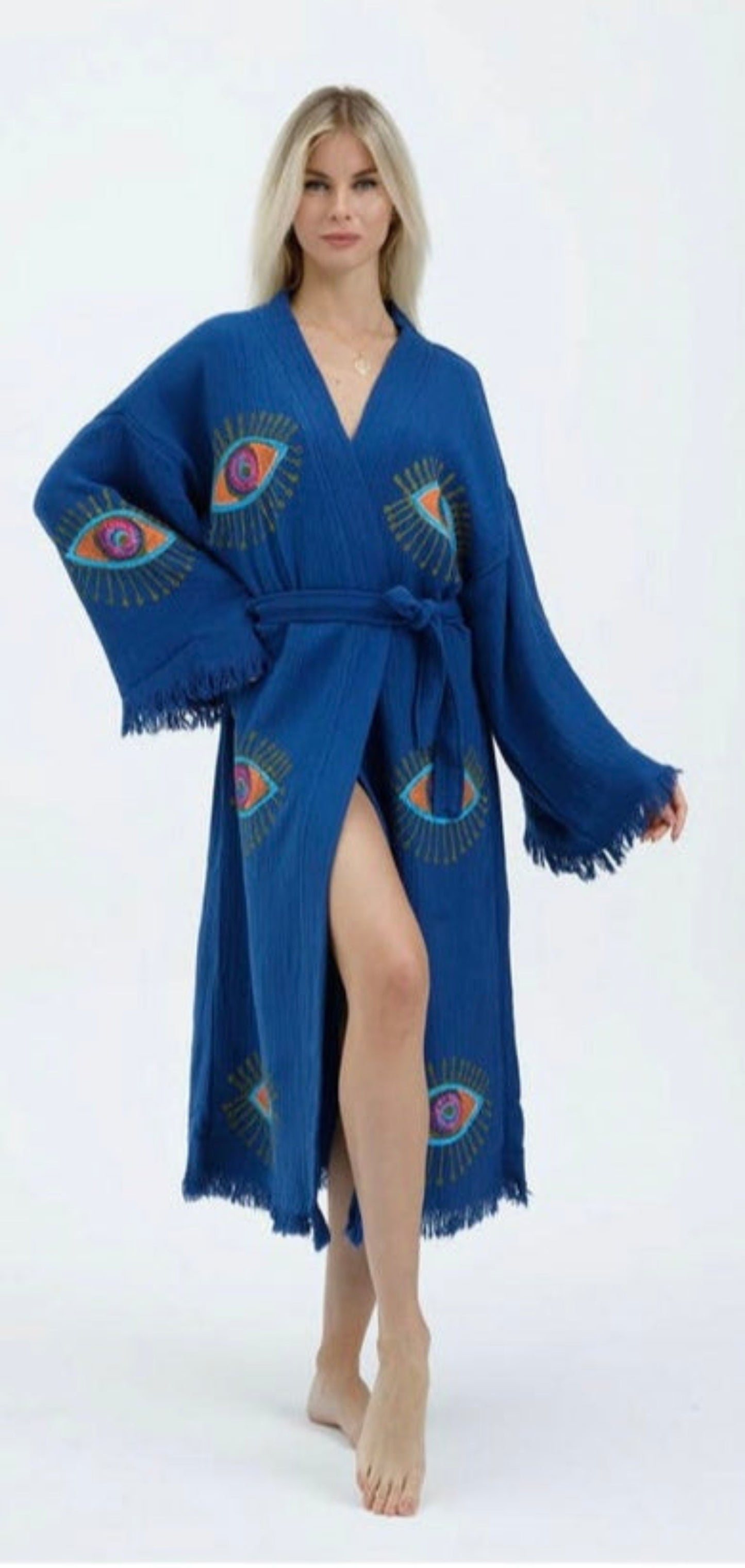 NEW SEASON: Blue Eye Print Kimono Robe: Full Length
