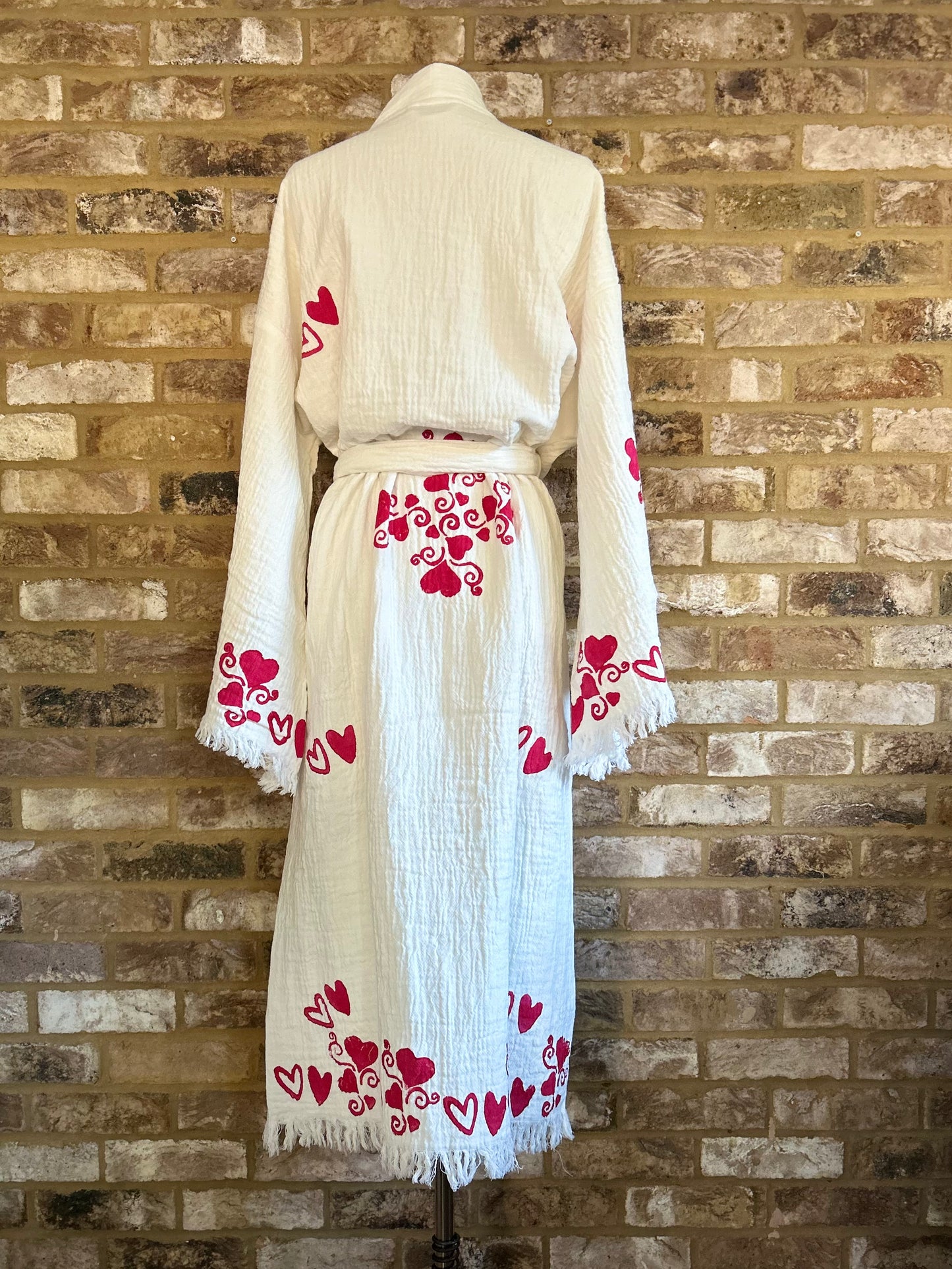 NEW SEASON: White with Hearts Kimono Robe: Full Length