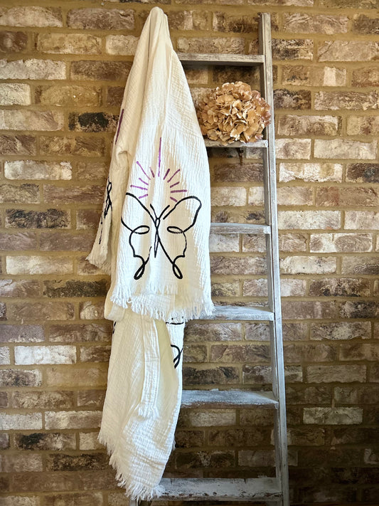 NEW SEASON: White with Butterfly Kimono Robe: Full Length