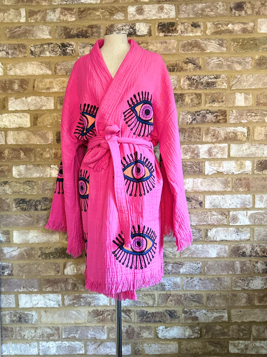Organic Kimono in Pink: Short with Long Sleeve