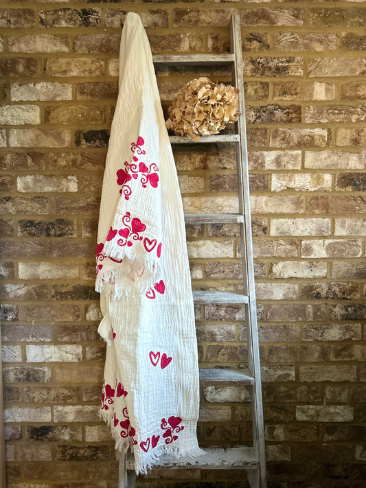 NEW SEASON: White with Hearts Kimono Robe: Full Length