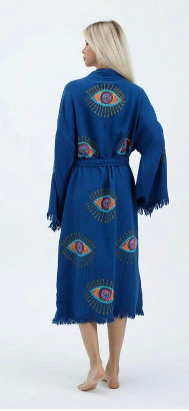 NEW SEASON: Blue Eye Print Kimono Robe: Full Length