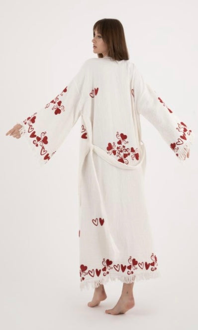 NEW SEASON: White with Hearts Kimono Robe: Full Length