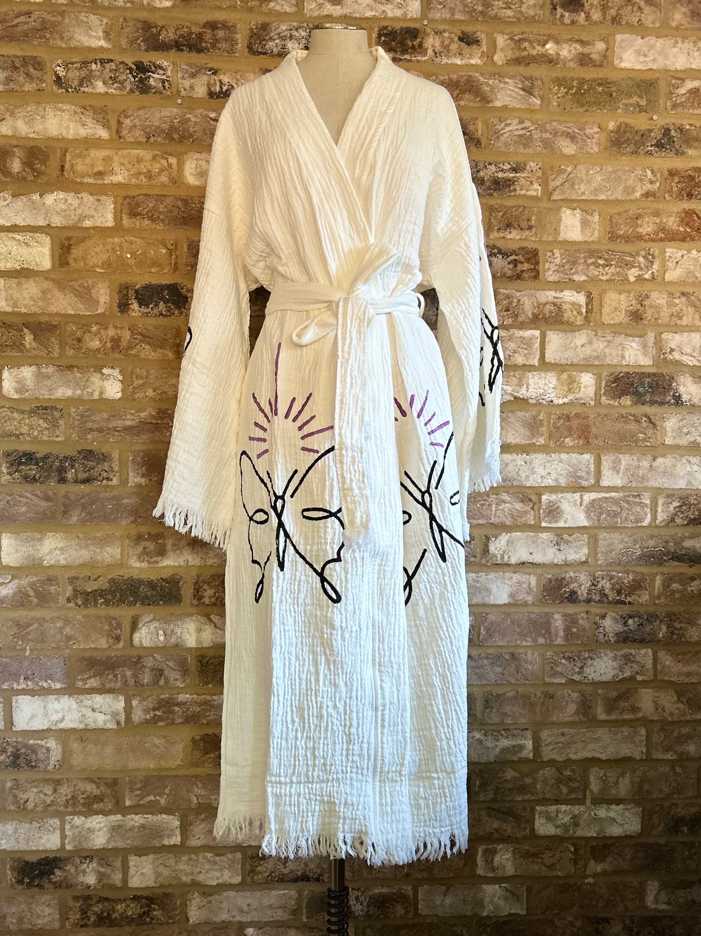NEW SEASON: White with Butterfly Kimono Robe: Full Length