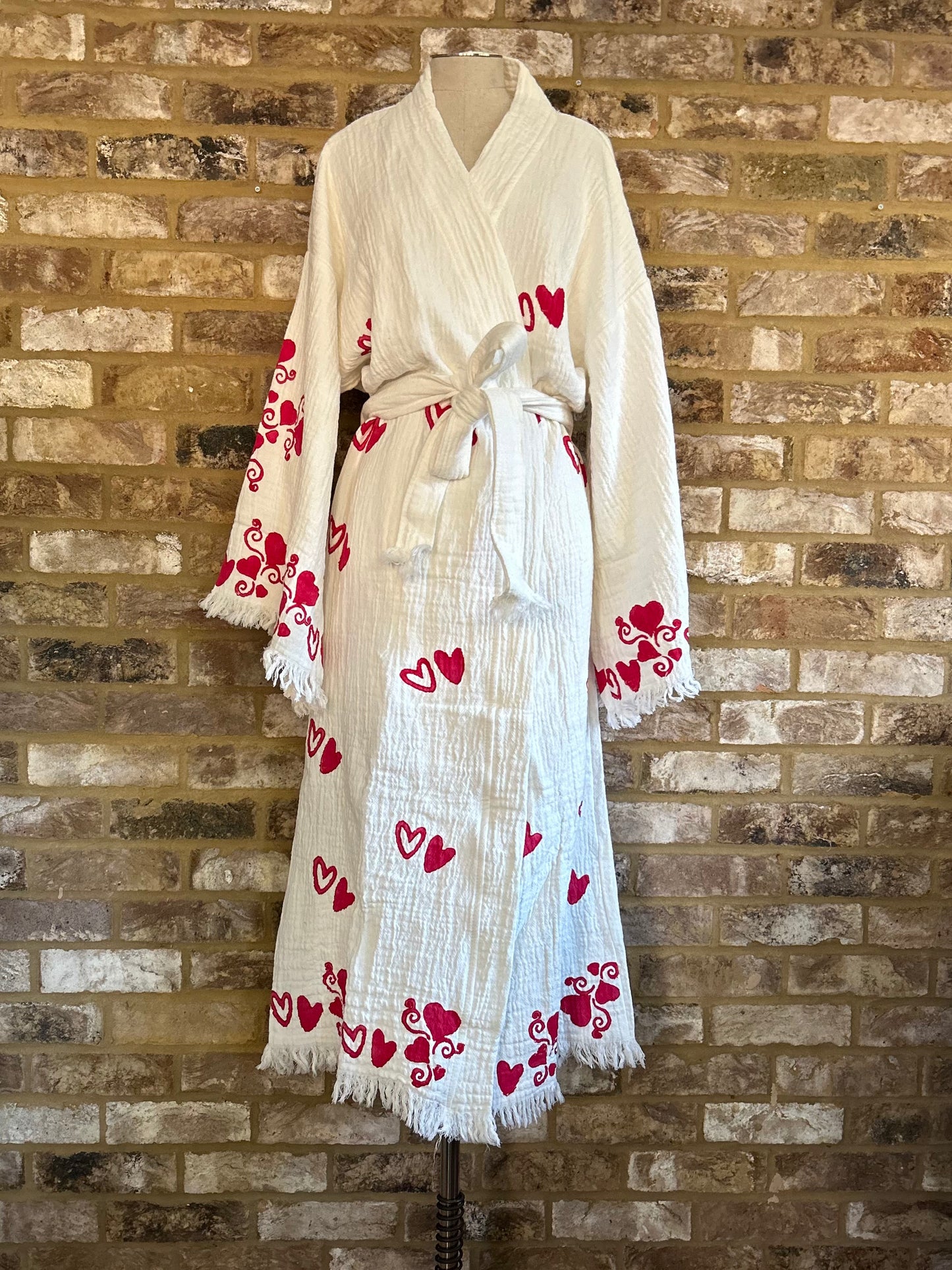 NEW SEASON: White with Hearts Kimono Robe: Full Length