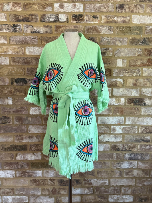 Organic Kimono in Bright Green: Short