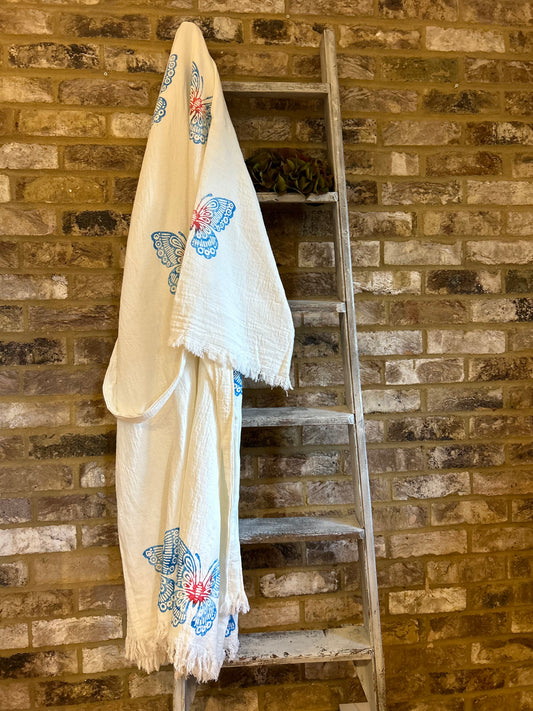 White with Butterfly Kimono Robe: Full Length
