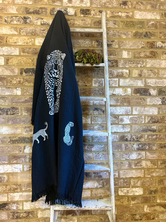 Black with Cheetah Kimono Robe: Full Length