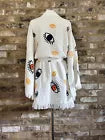Organic Kimono in White with Multicoloured Mini Eye: Short with Long Sleeve